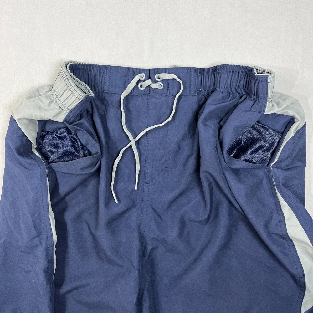 Vintage‎ Nike Swim Shorts Mens 2XL Blue Gray Spell Out Logo Athletic Trunks Y2K